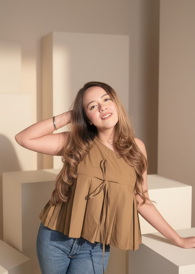 Box Pleat Front Knot Top